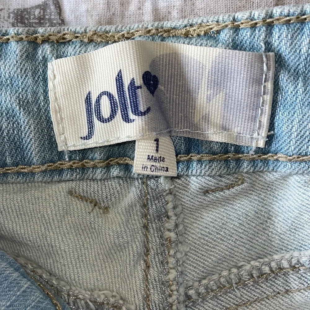 JOLT light blue lace embroidered fringe jean shorts in juniors size 1 - Picture 5 of 8